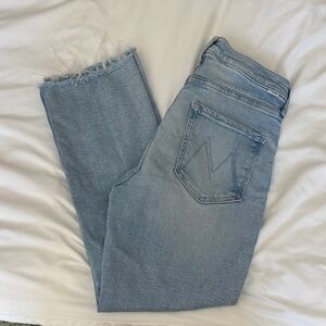 MOTHER Frayed Hem Light Blue Cropped Jeans